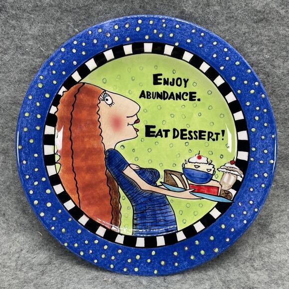 Lotus 2003 Humor Dessert Plates Lot of 3 Enjoy Abundance. Eat Dessert! Fun Y2K - Picture 8 of 9